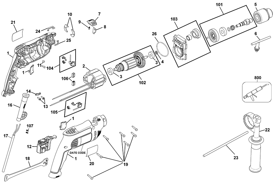 DWE5010 Dewalt Hammerdrills and Hammers Parts