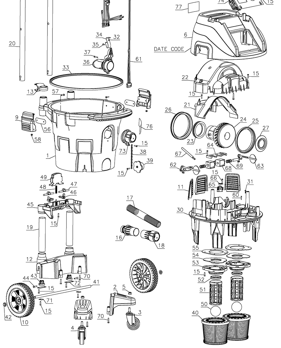 DWV012 Dewalt Dust Extractor Parts