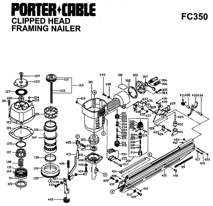 Porter Cable FC350 Clipped Head Framing Nailer Parts (TYPE 3)