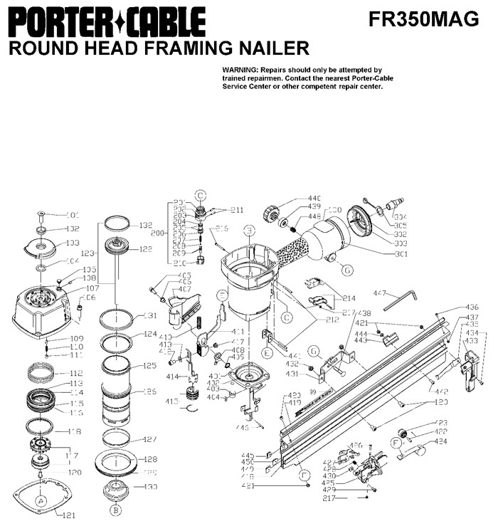 Porter Cable FR350MAG Magnesium Round Head Framing Nailer Parts (TYPE 1)