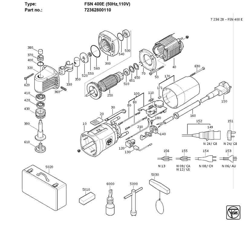 Fein FSN400E 72362800110 Parts - Construction SuperCut Oscillating Tool