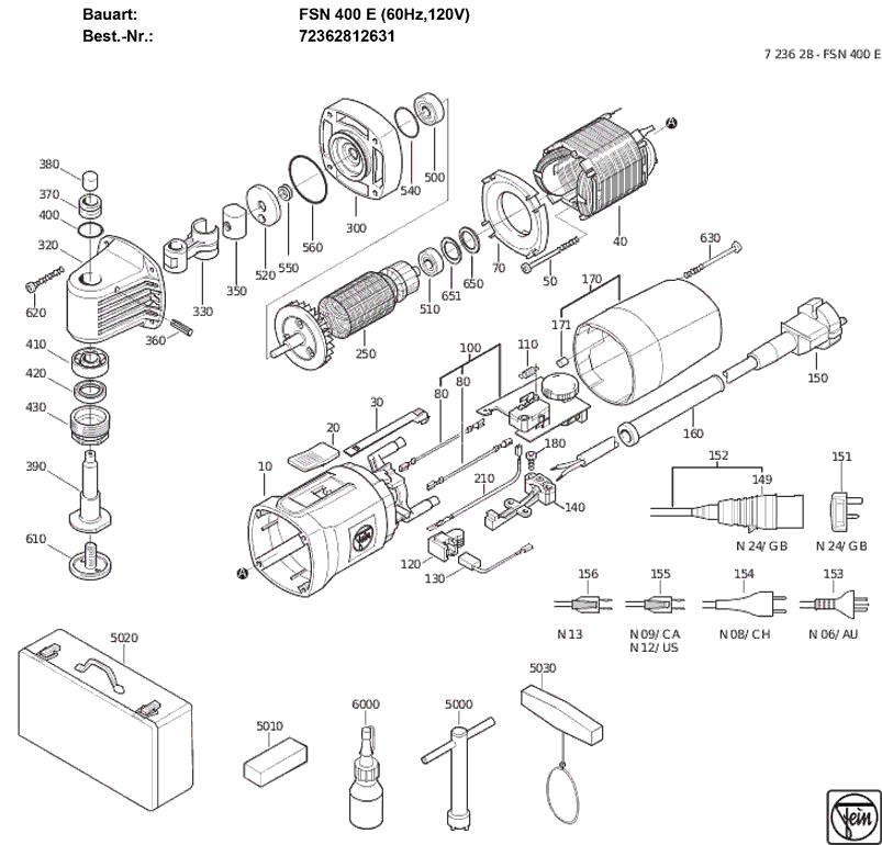 Fein FSN400E 72362812631 Parts - Construction SuperCut Oscillating Tool