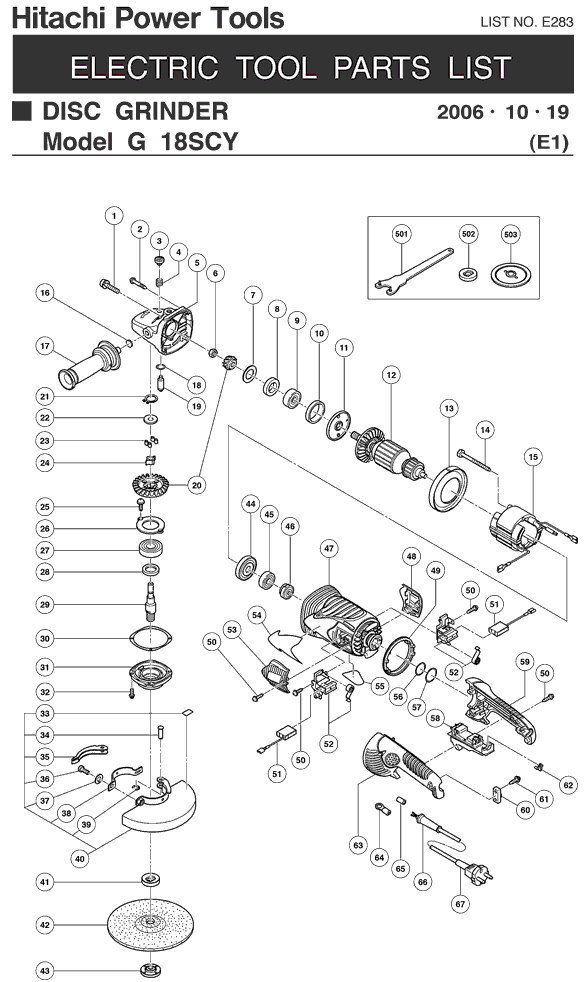 Hitachi G18SCY Parts - Grinder