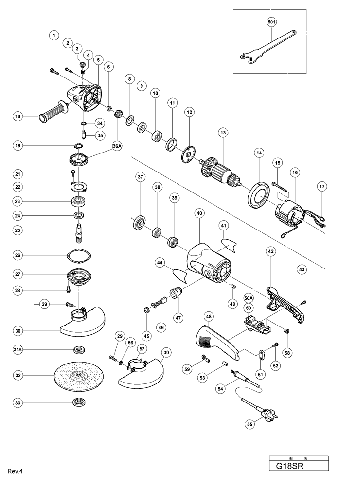 Hitachi G18SR Parts - Grinder