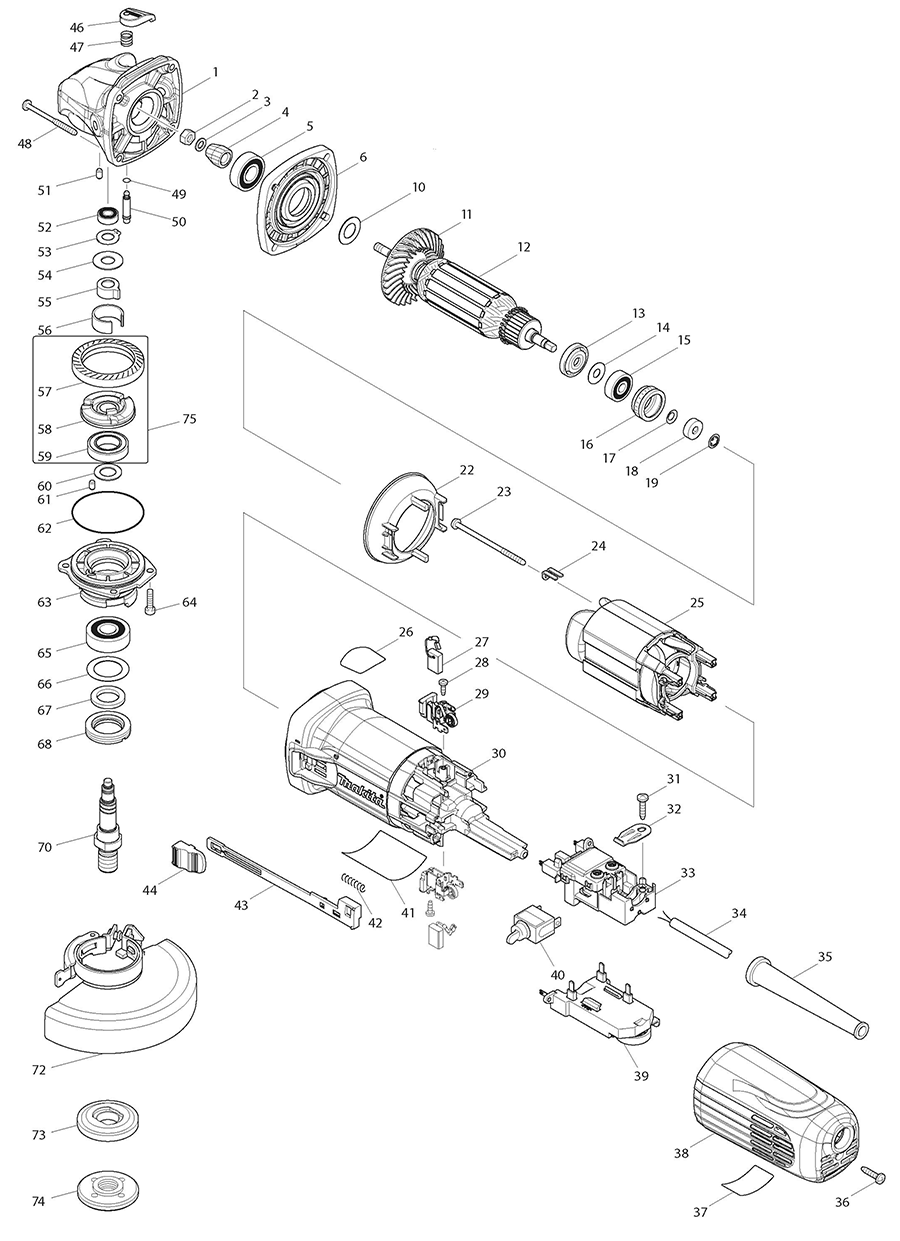 GA4542C Makita Angle Grinder Parts