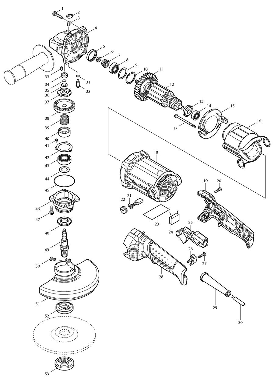 GA6020YX1 Makita Angle Grinder Parts