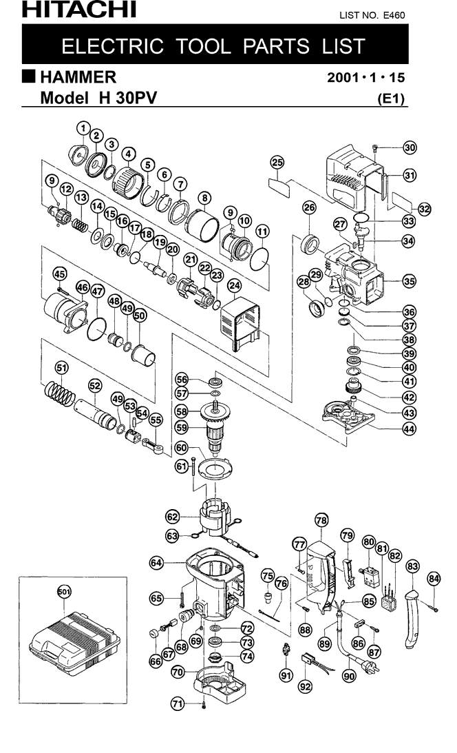 Hitachi H30PV Parts - Demolition Hammer