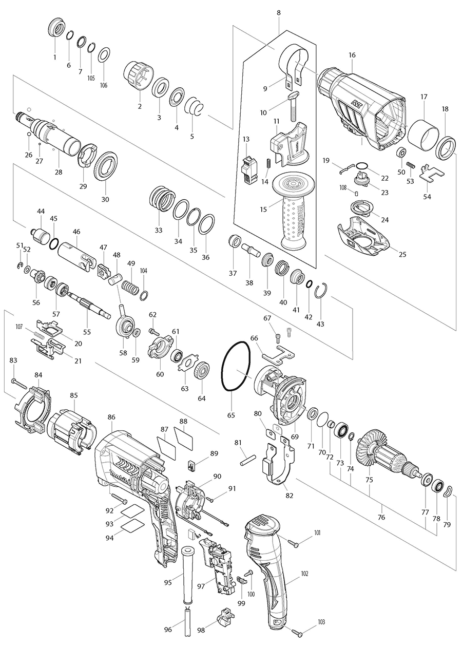 HR2631F Makita Rotary Hammer Parts