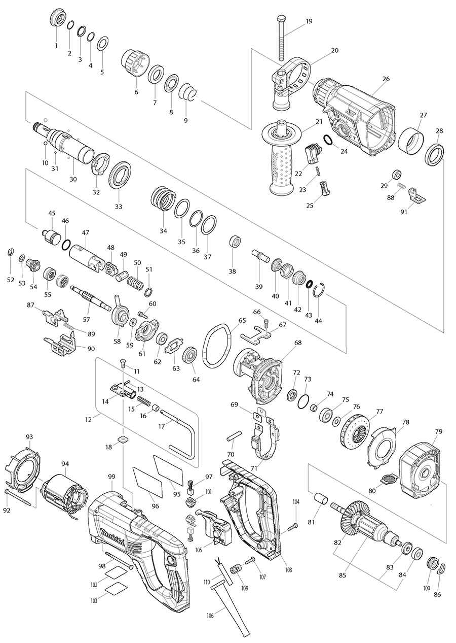 HR2661 Makita Rotary Hammer Parts