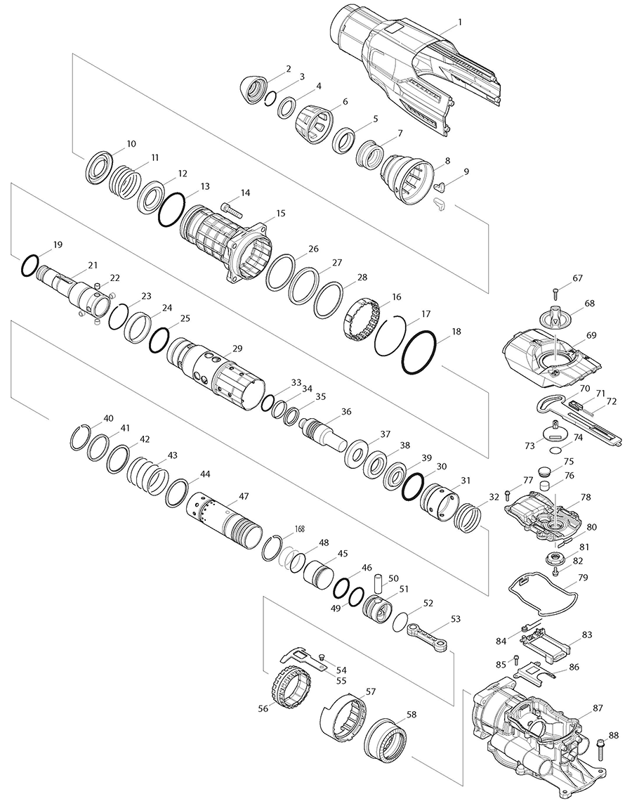 HR5212C Makita Rotary Hammer Parts