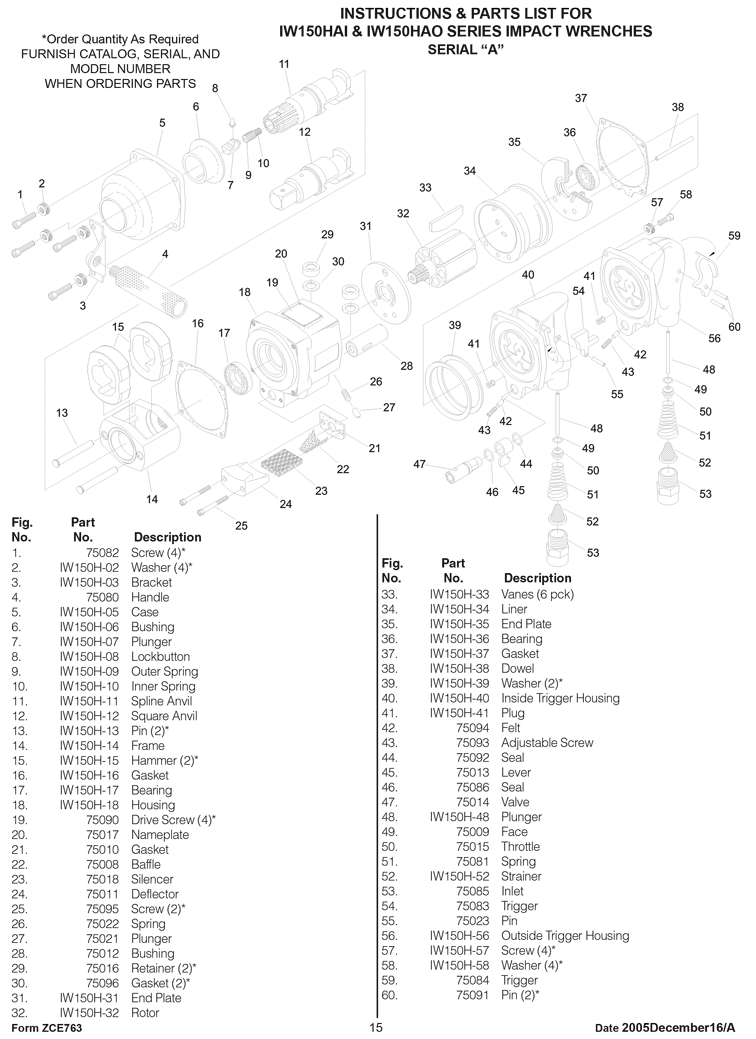 Sioux IW150HAI-5S Parts - Impact Wrench