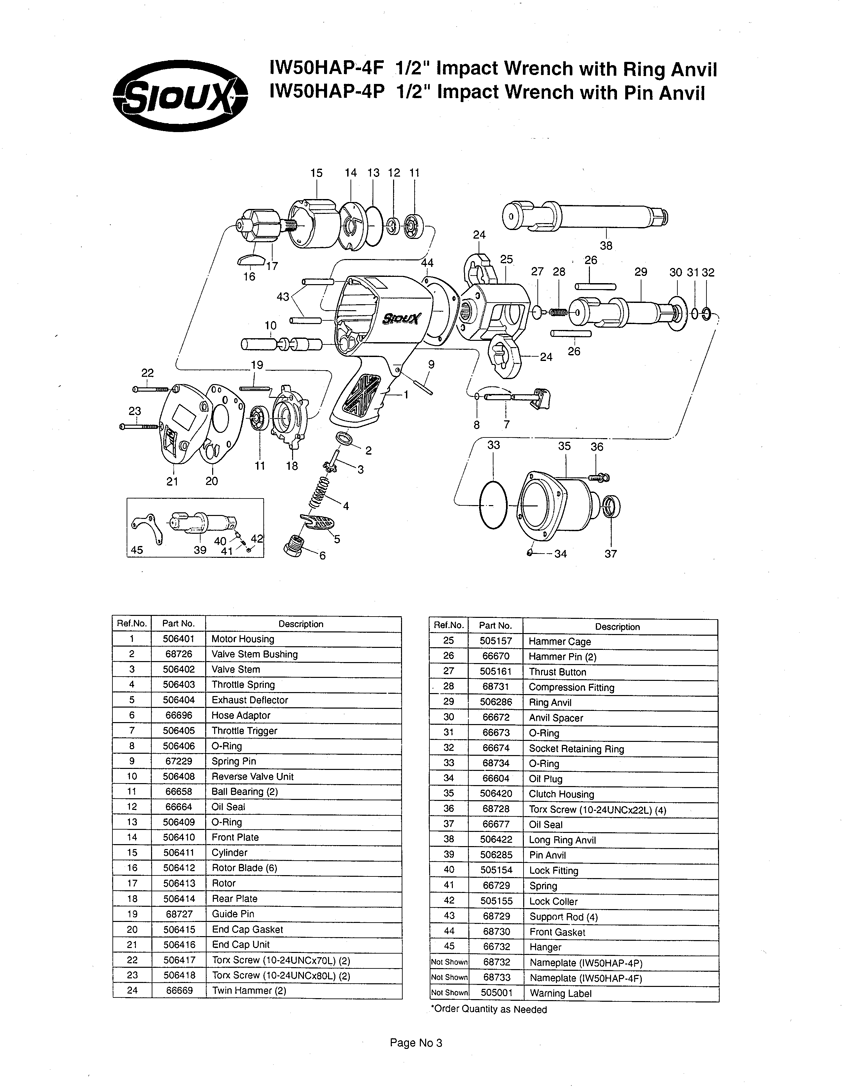 Sioux IW50HAP-4F Parts - Impact Wrench