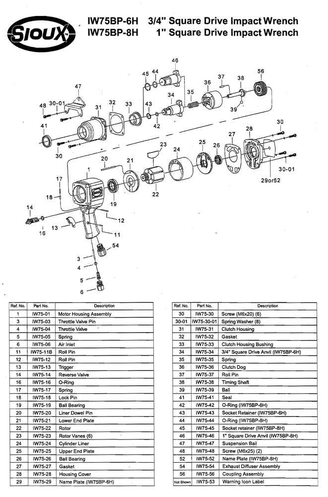 Sioux IW75BP-6H Parts - Impact Wrench