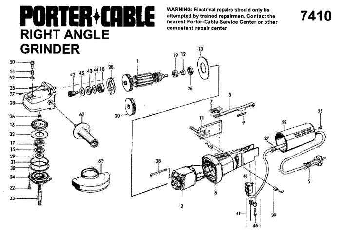 Porter Cable J-7410 Right Angle Grinder Parts (Type 1)