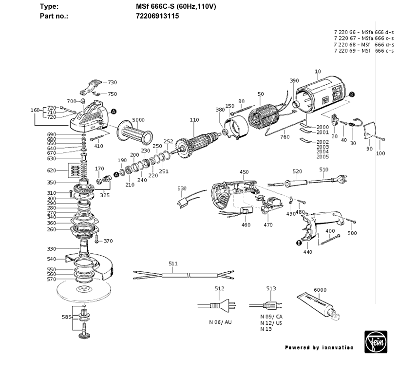 Fein MSF666C-S 72206913115 Parts - Angle Grinder