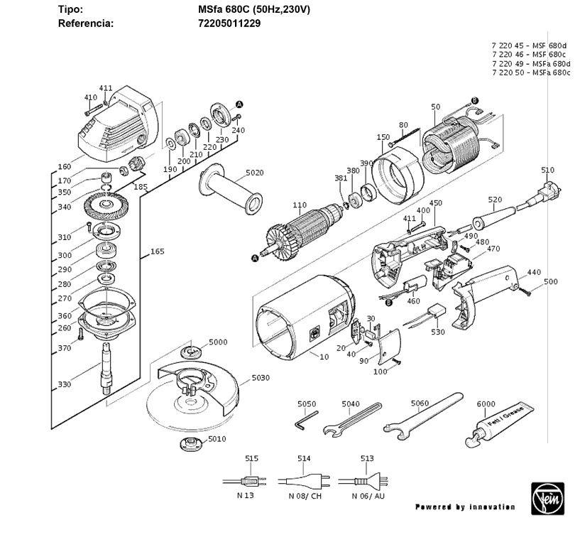 Fein MSFA-680C 72205011229 Parts - Angle Grinder