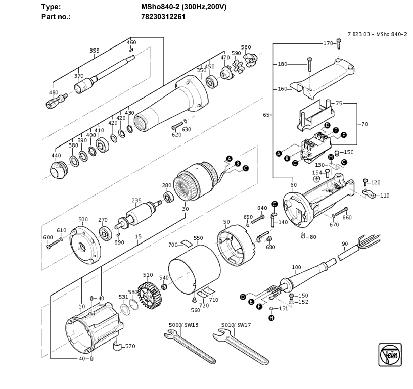 Fein MSHO-840-2 78230312261 Parts - Straight Grinder