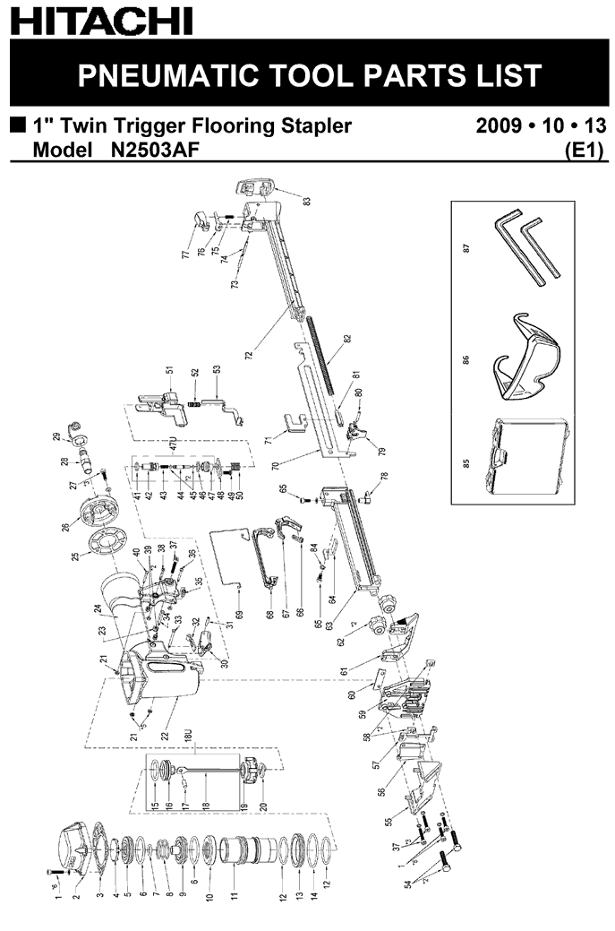 Hitachi N2503AF Parts - 1" Twin Trigger Flooring Stapler