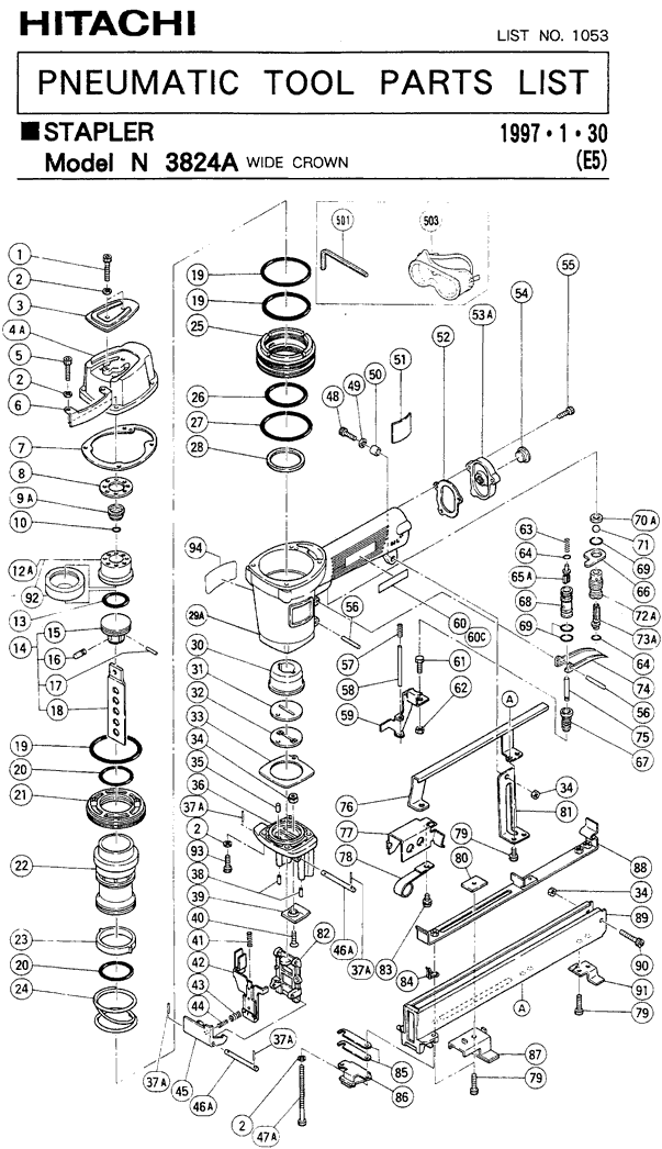 Hitachi N3824A Parts - Pneumatic Stapler