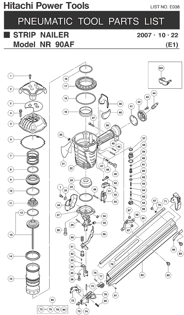 Hitachi NR90AF Parts - Strip Nailer