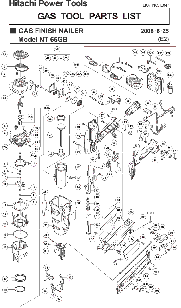 Hitachi NT65GB Parts - Gas Finish Nailer