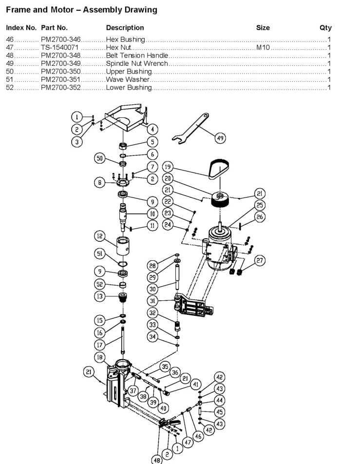 Powermatic PM2700 Shaper Parts (1280101C)