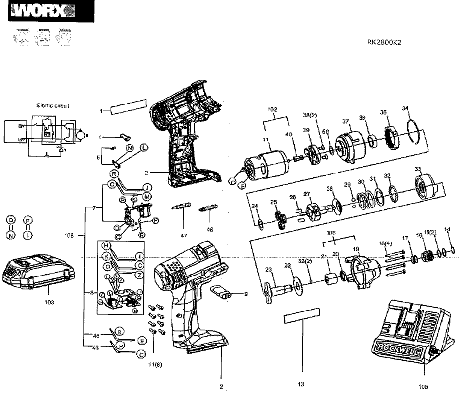 Rockwell RK2800K2 Parts - Impact Drill