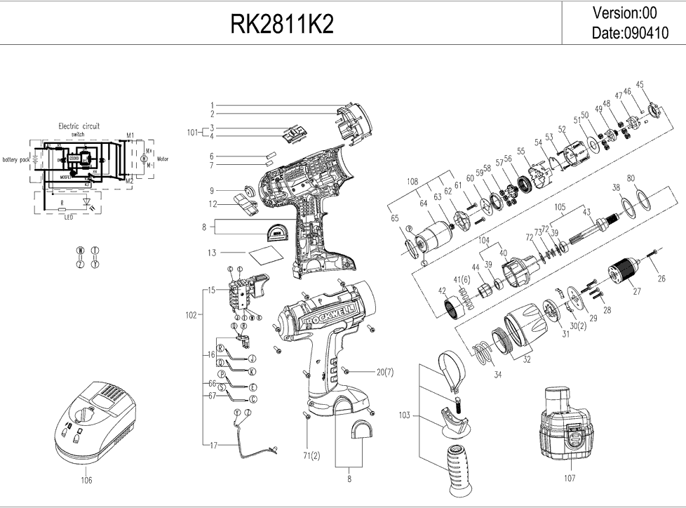 Rockwell RK2811K2 Parts - Cordless Drill