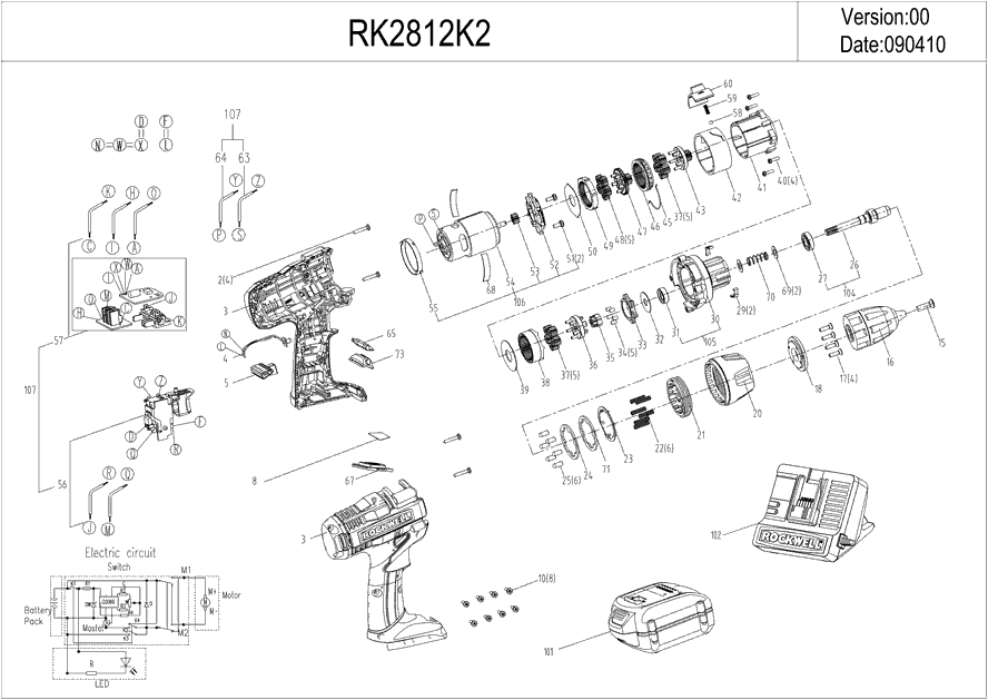 Rockwell RK2812K2 Parts - Cordless Drill