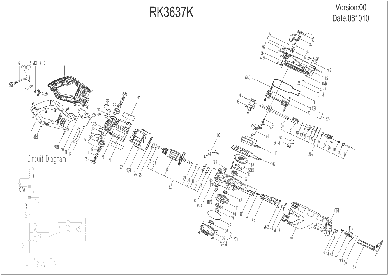 Rockwell RK3637K Parts - Saw