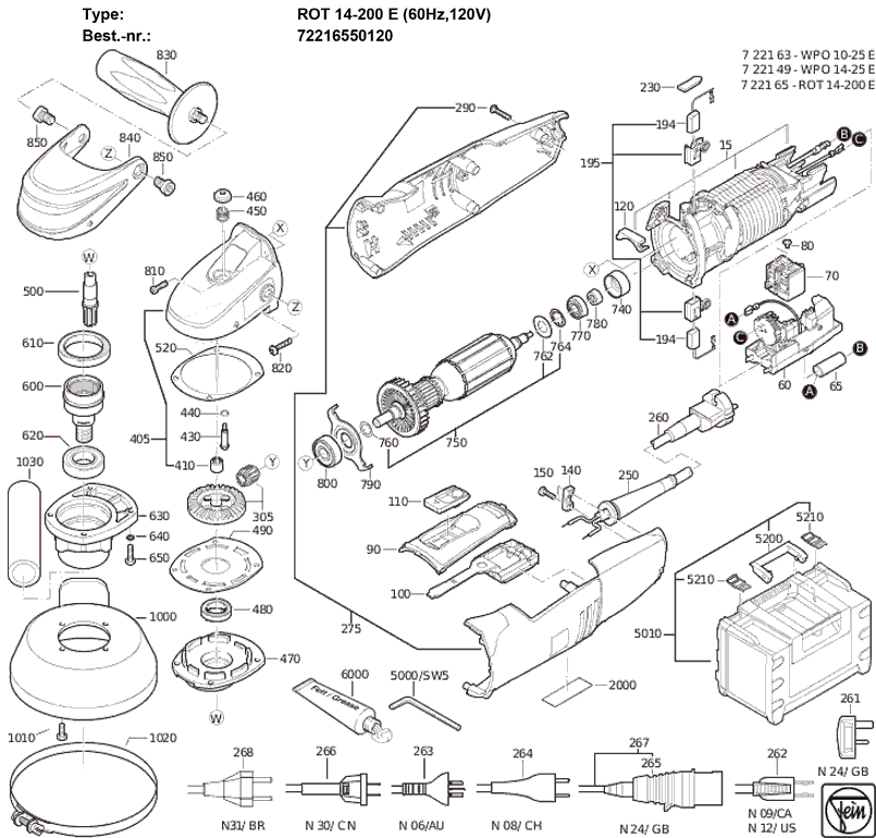 Fein ROT14-200E 72216550120 Parts - Sander