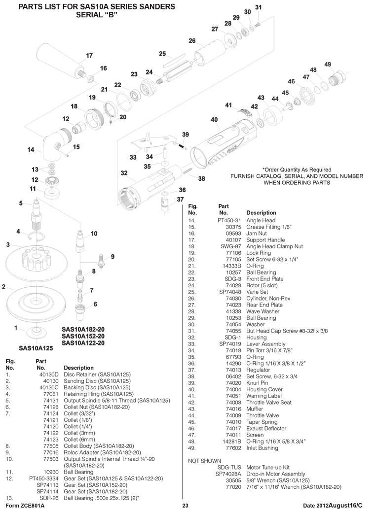 Sioux SAS10A125 Parts - Right Angle Sander