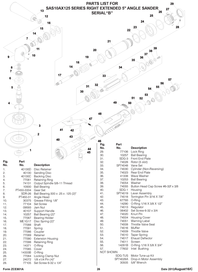 Sioux SAS10A125 Parts - Right Angle Sander