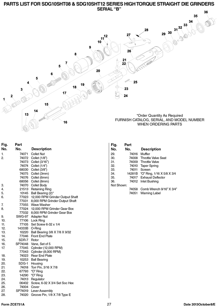 Sioux SDG10SHT08 Parts - Die Grinder