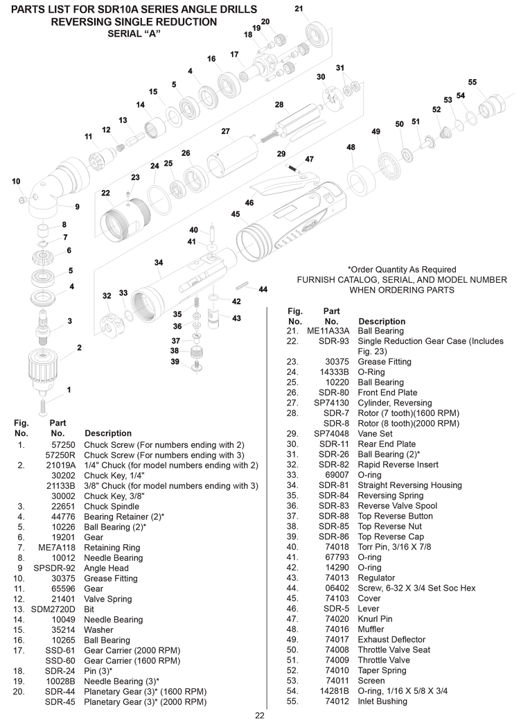 Sioux SDR10A10N4 Parts - Right Angle Drill