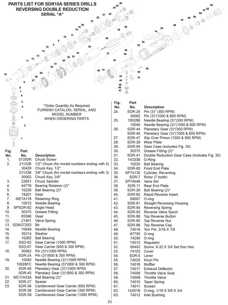 Sioux SDR10A10N4 Parts - Right Angle Drill