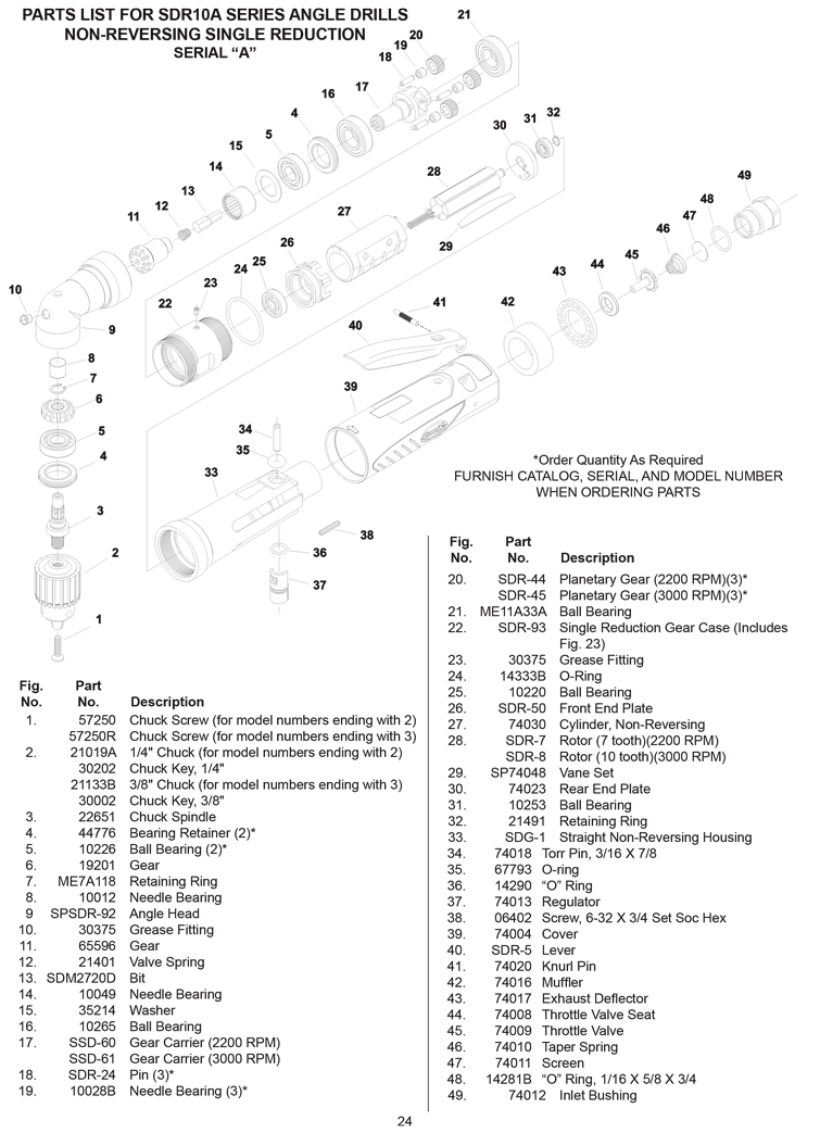 Sioux SDR10A10N4 Parts - Right Angle Drill