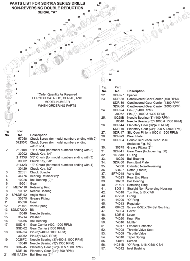 Sioux SDR10A4N3 Parts - Right Angle Drill