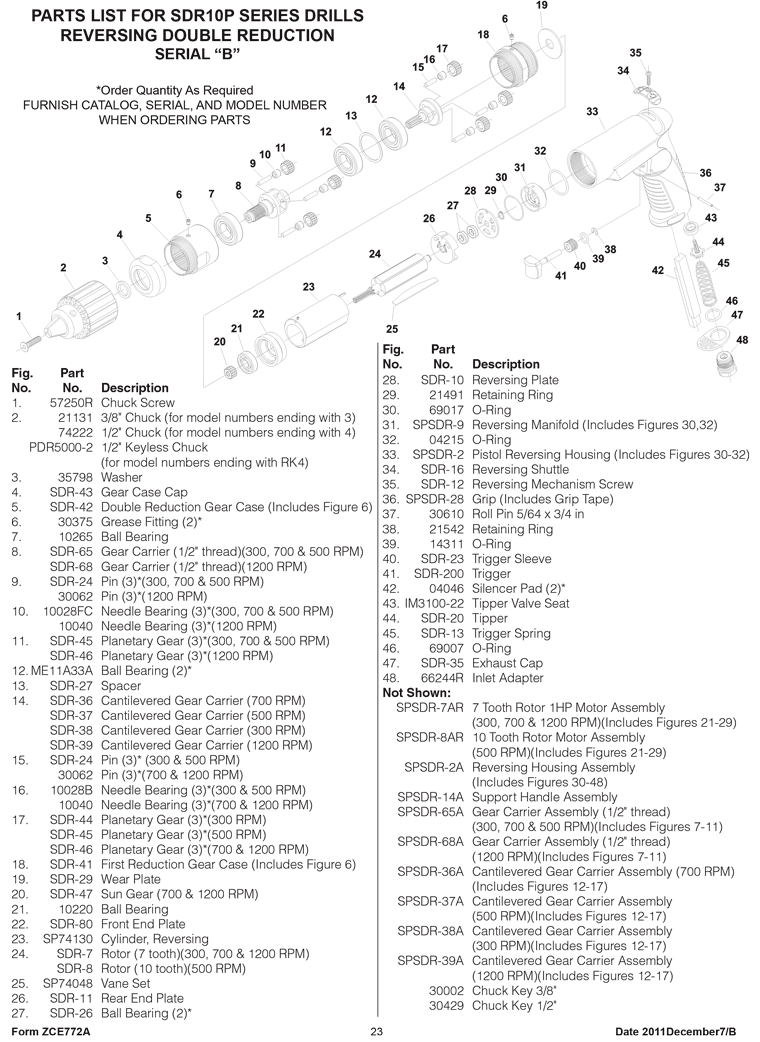 Sioux SDR10P12N3 Parts - Pistol Grip Drill