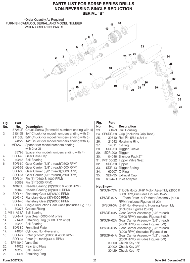 Sioux SDR10P12N3 Parts - Pistol Grip Drill