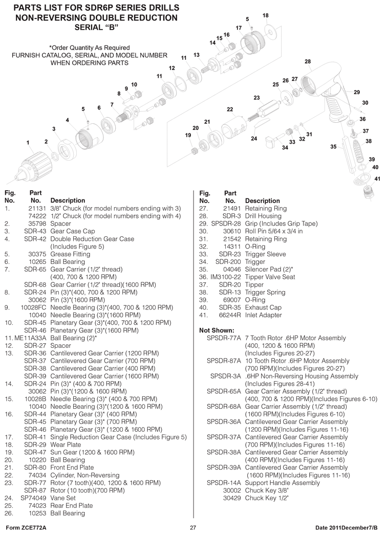 Sioux SDR10P12N3 Parts - Pistol Grip Drill