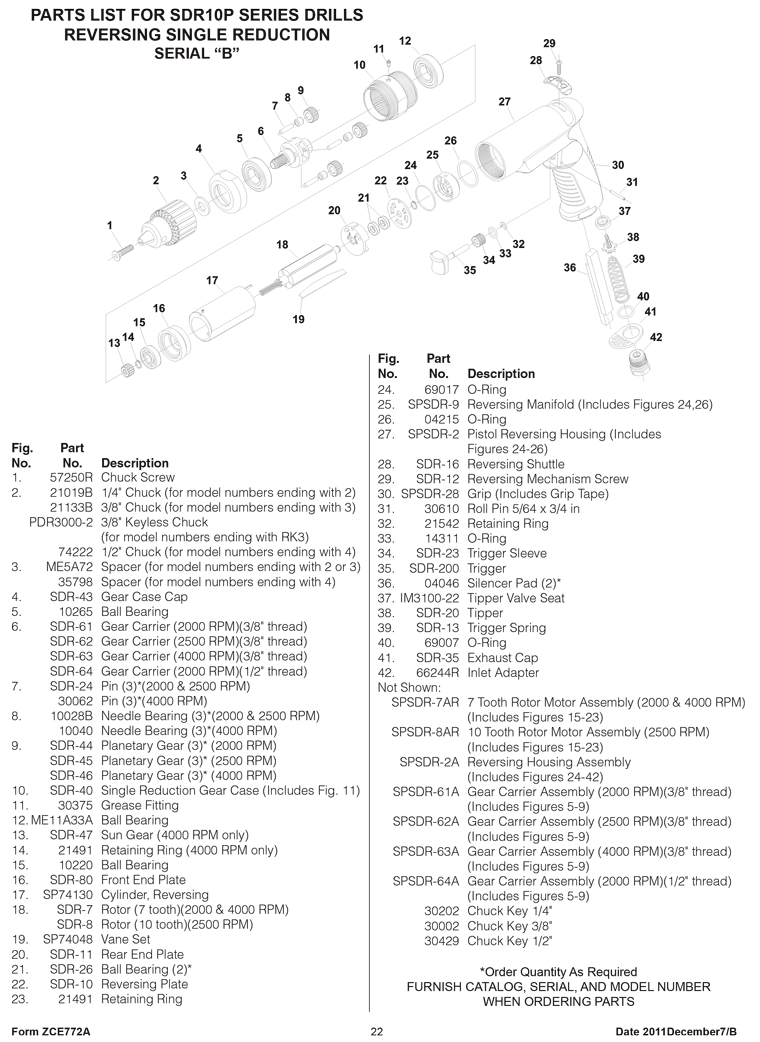 Sioux SDR10P12NK3 Parts - Pistol Grip Drill