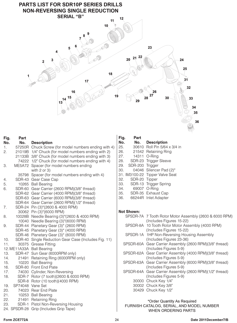 Sioux SDR10P12NK3 Parts - Pistol Grip Drill