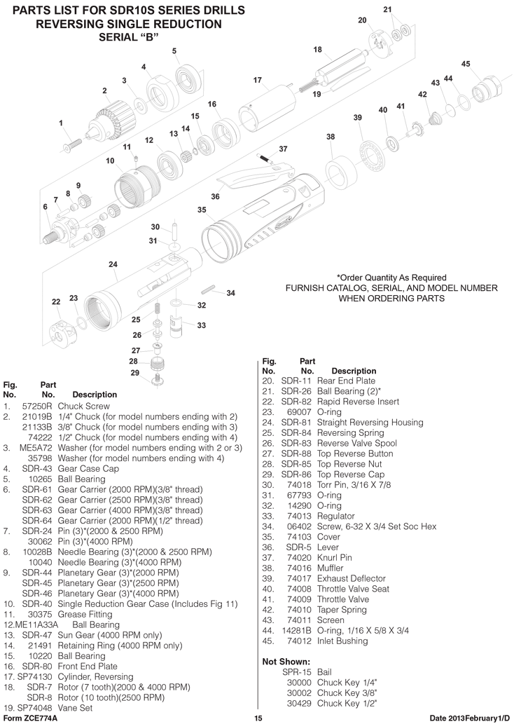 Sioux SDR10S12N3 Parts - Straight Drill