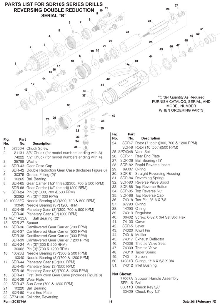 Sioux SDR10S12N3 Parts - Straight Drill