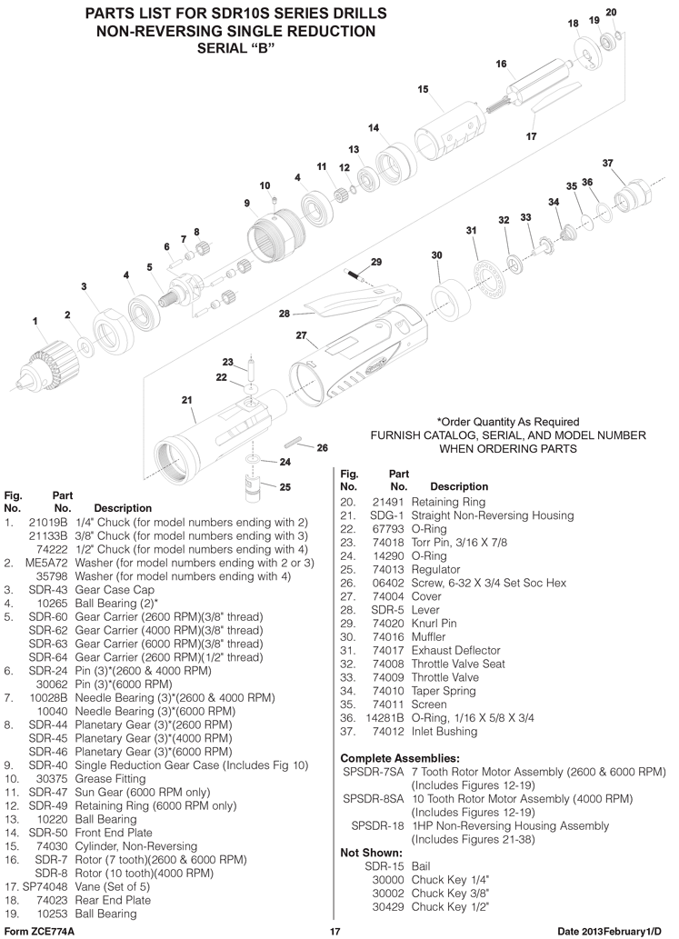 Sioux SDR10S12N3 Parts - Straight Drill