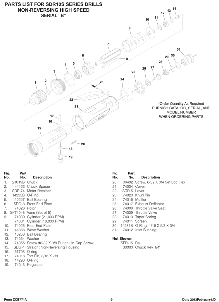 Sioux SDR10S12N3 Parts - Straight Drill