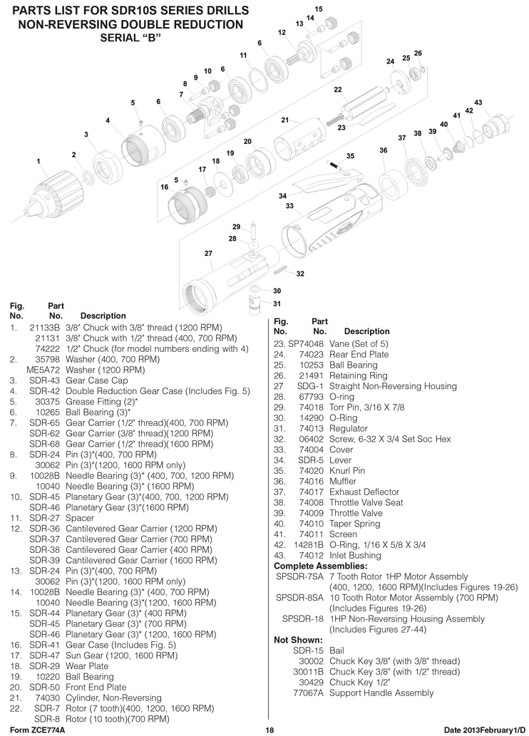 Sioux SDR10S26N3 Parts - Straight Drill