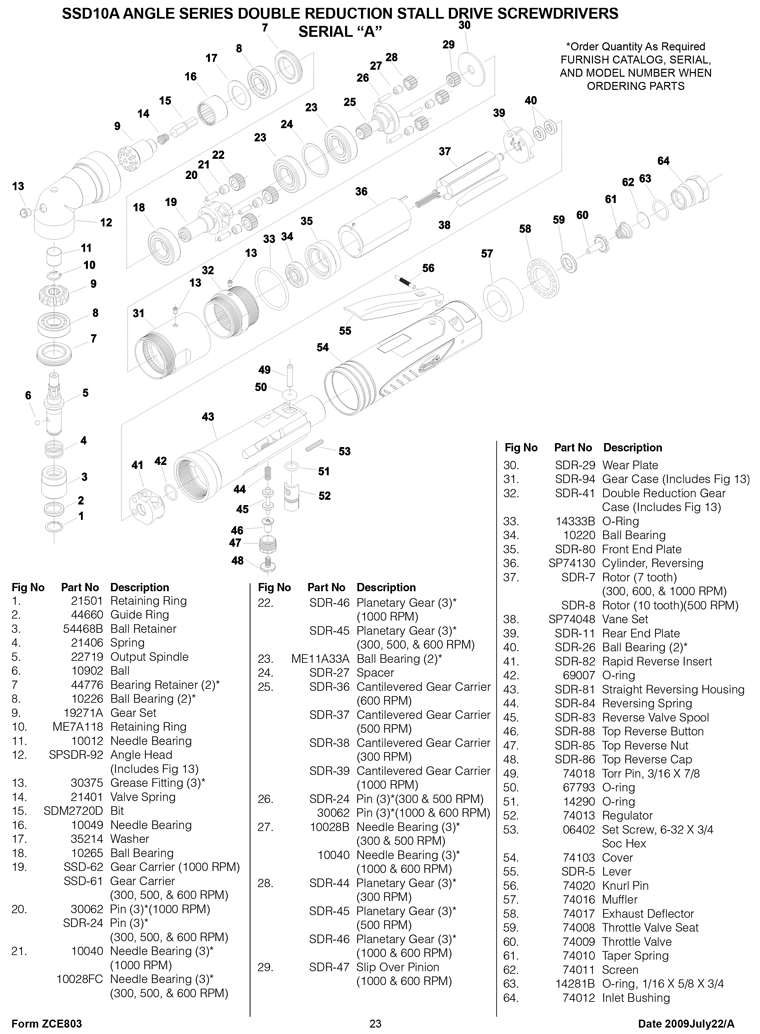 Sioux SNR10A6S Parts - Nutrunner