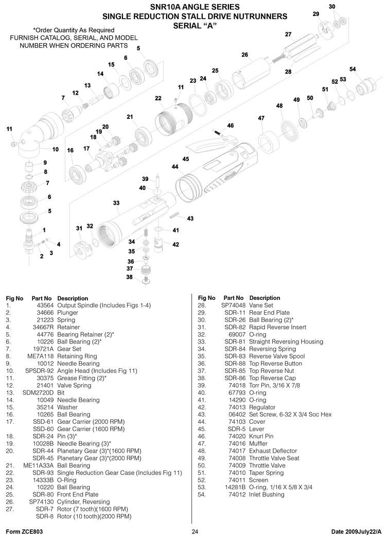 Sioux SNR10A6S Parts - Nutrunner